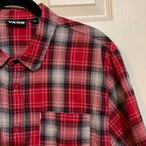 Vans short sleeve button up. Red, black, grey white plaid.